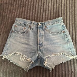 Levi's Blue Jean Shorts Distressed Raw Hem